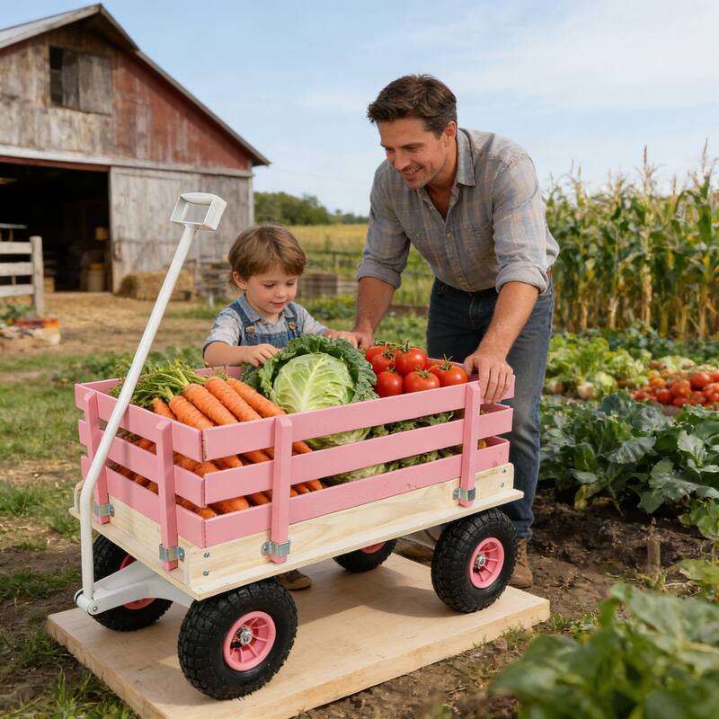 Pink Solid Wood Children's Trolley - Multi-Functional Cart for Outdoor Play, Garden & Picnic