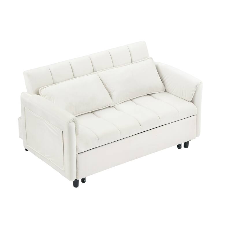 52" Beige Flannelette 3-in-1 Convertible Sofa Bed with Pillow for Living Room