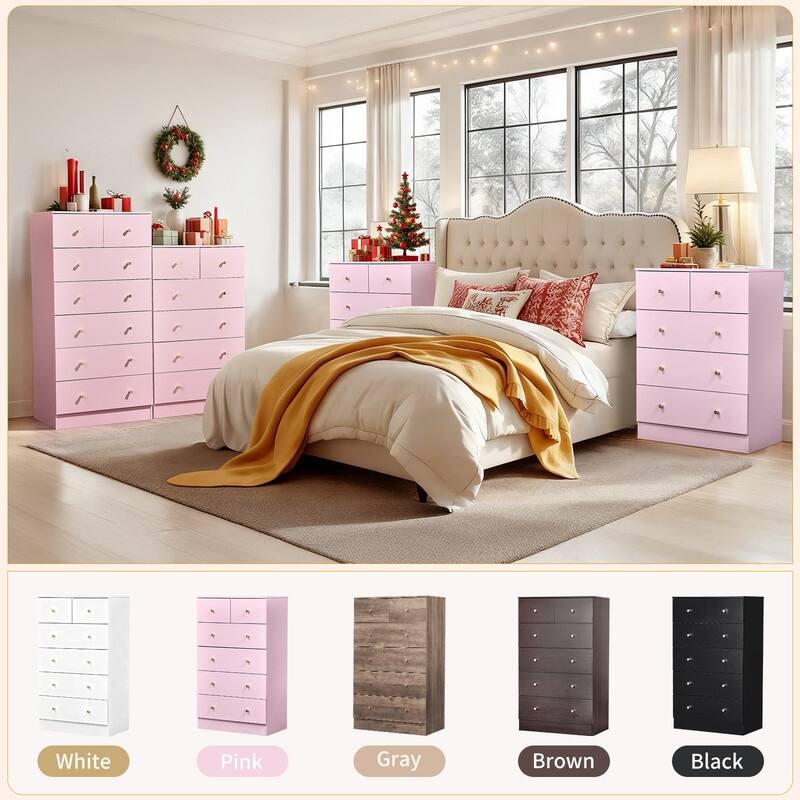 6-Drawer Large Dresser For Bedroom And Chest Of Drawers With Sturdy Construction Wood Storage Organizer For Closet