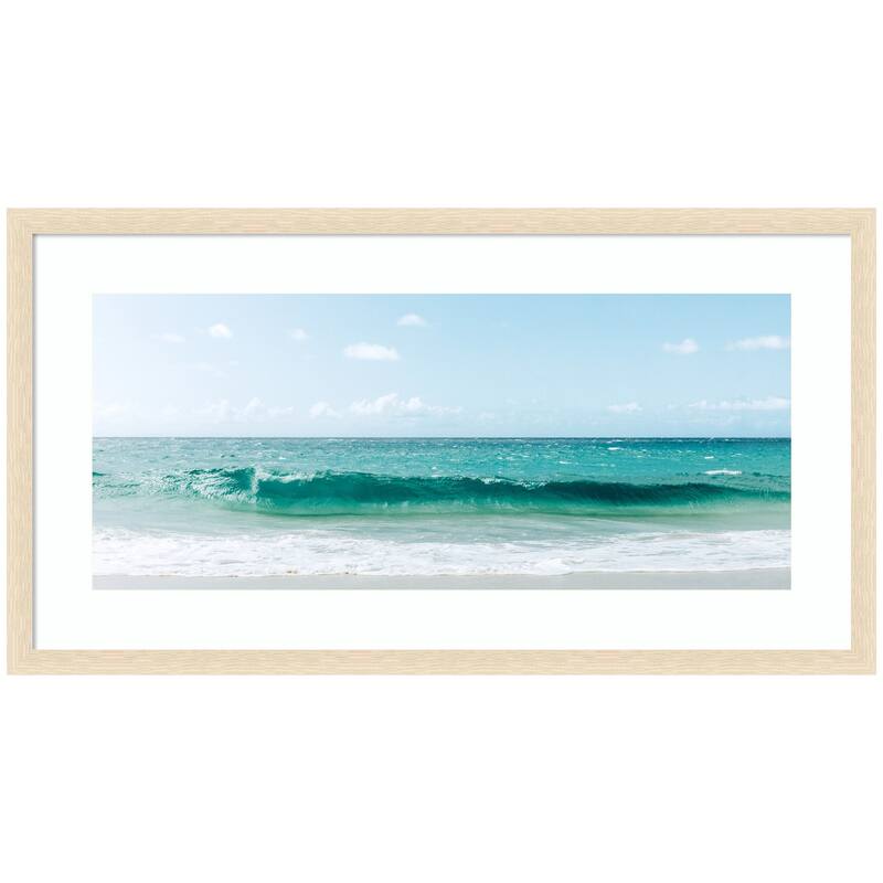 Kate and Laurel Framed Art Beach Ocean Day over Blue Clear Waters by Alicia Abla - 42x22 - Natural