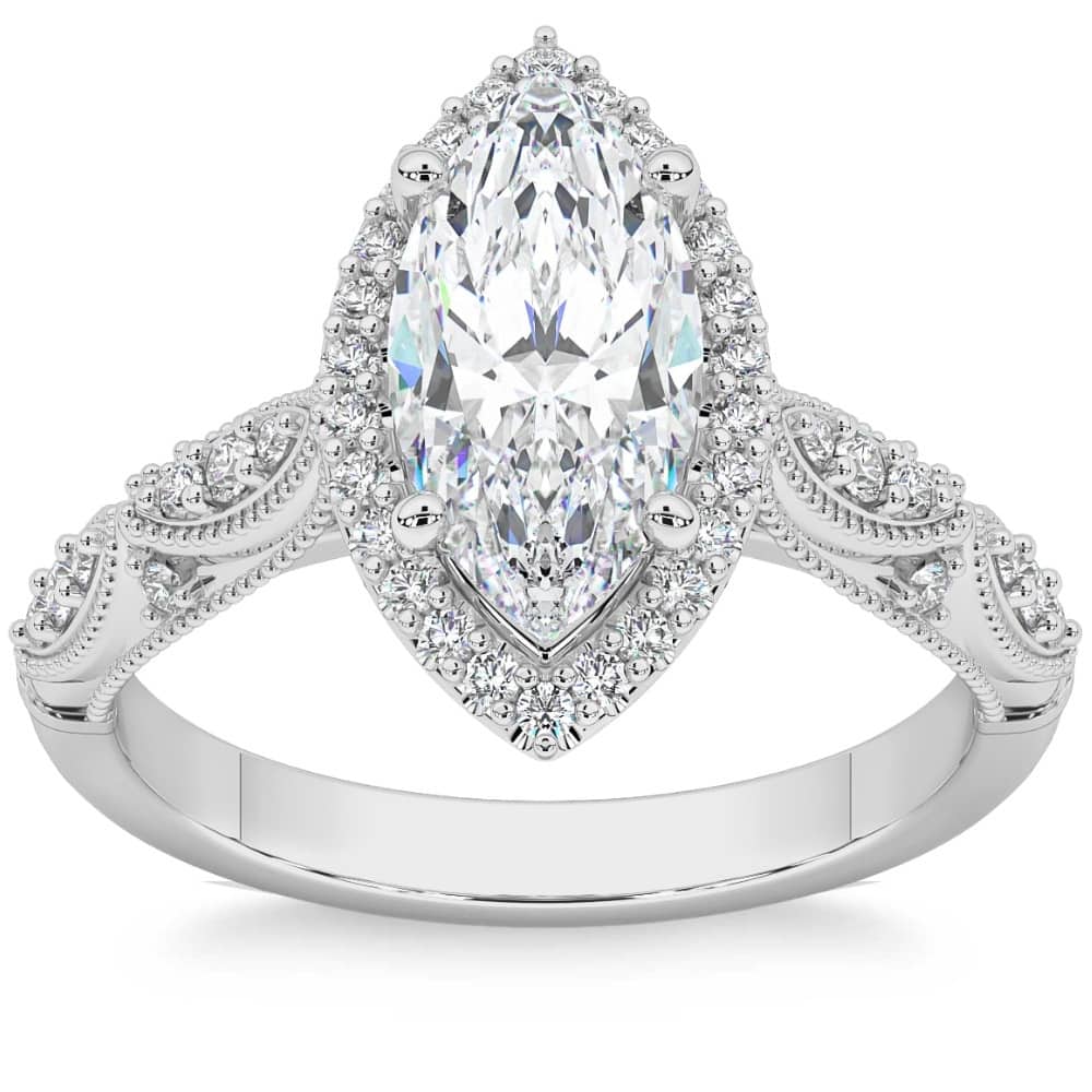 Bliss Diamond 2 1/4Ct Marquise Halo Nature Inspired Lab Grown Diamond Engagement Ring Gold