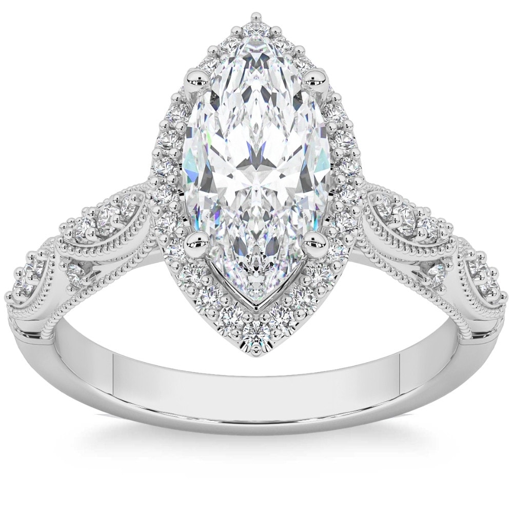 Bliss Diamond 2 1/4Ct Marquise Halo Nature Inspired Lab Grown Diamond Engagement Ring Gold