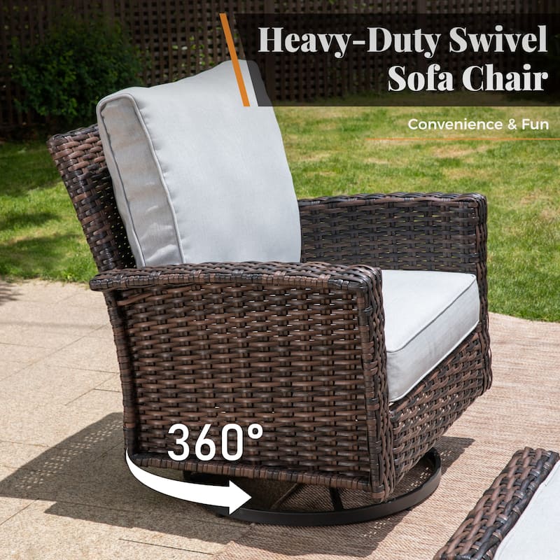 MAISON ARTS Extra-Large Patio Wicker Sofa Conversation Set with Coffee Table, Oversize Seat with 5.5'' Thick Padded Cushion