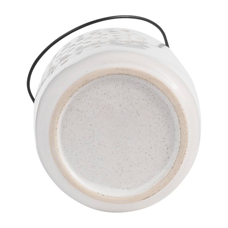 Ceramic Cylinder Flower Cut-Out Lantern - Ivory, 6 in.