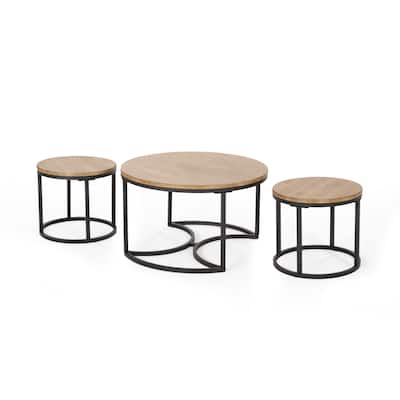 Modern 3-piece Round Table Set with Large Coffee Table and Two Nesting Side Tables
