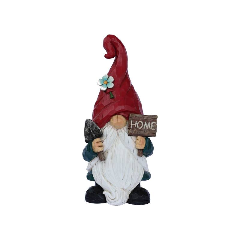 Gnome with Sign Outdoor Garden Statue - 14"