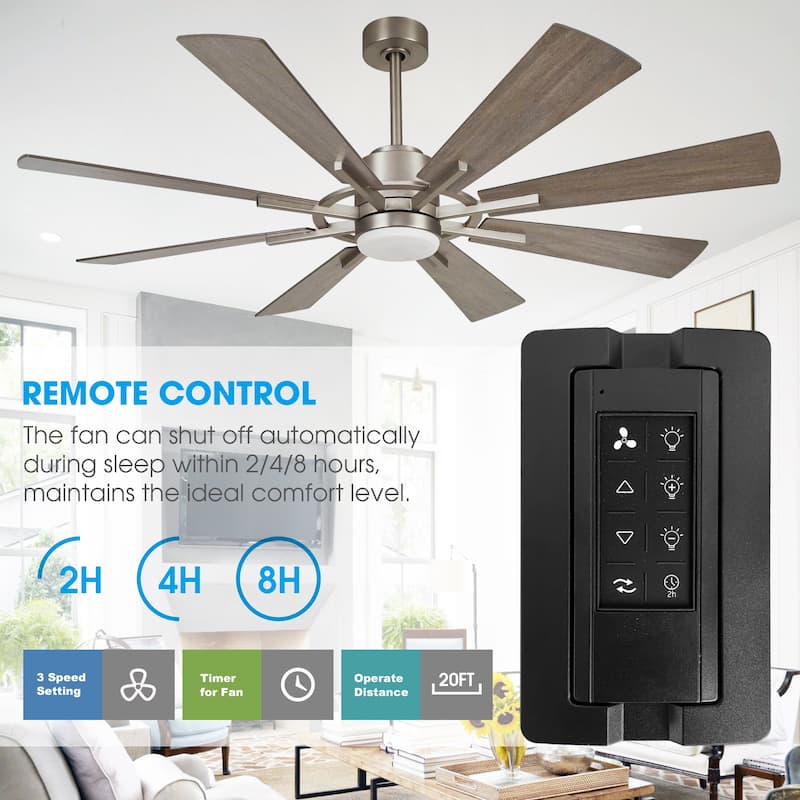 60-in Farmhouse 8-Blade Nickel Windmill LED Ceiling Fan with Light and Remote