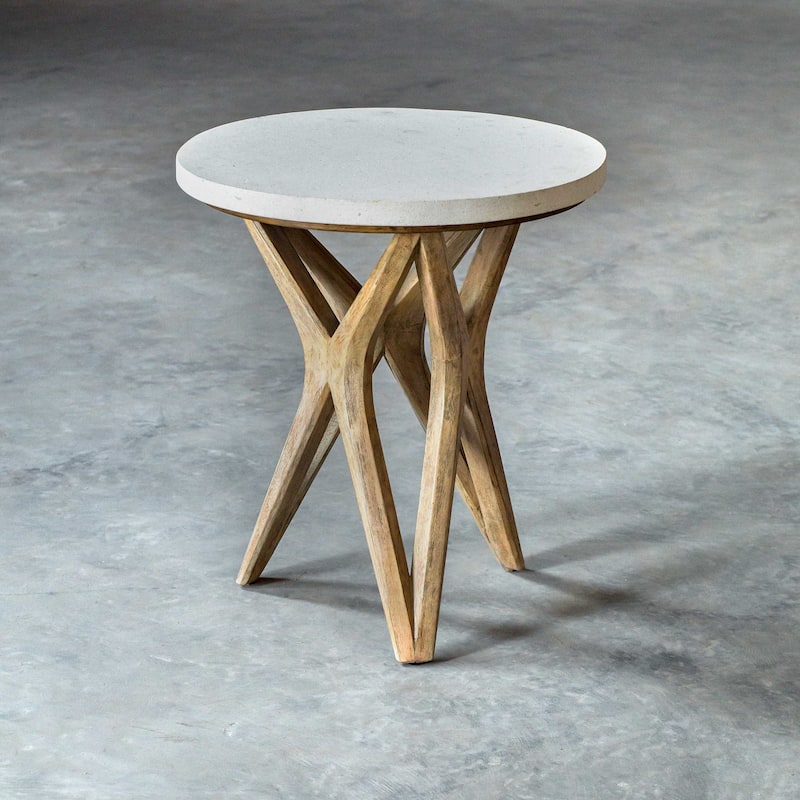 24.5” White Marnie Limestone Accent Table