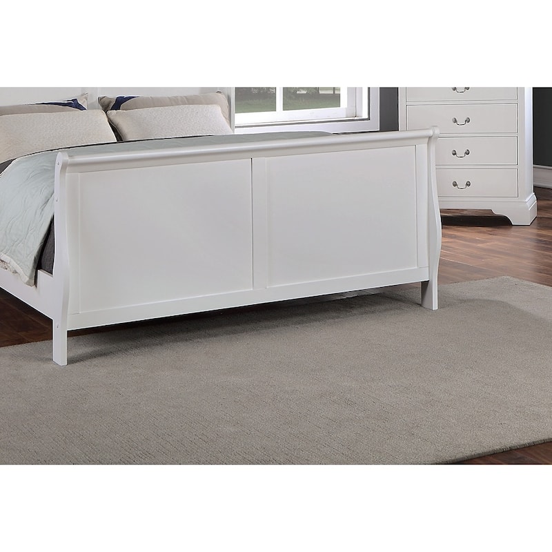 Modern White Sleigh Design Queen Size Bed with Headboard and Footboard