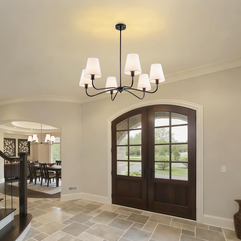 Starsky 6-Light Modern Classic Chandelier with White Linen Shades