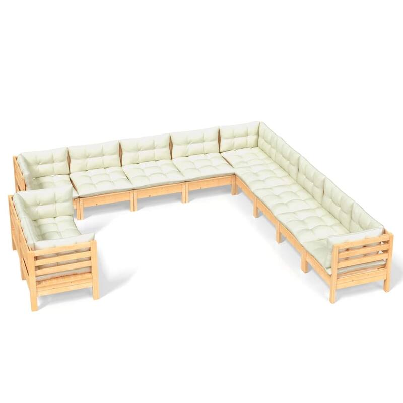 vidaXL Solid Pinewood Patio Lounge Set 11 Piece with Cushions Multi Colors