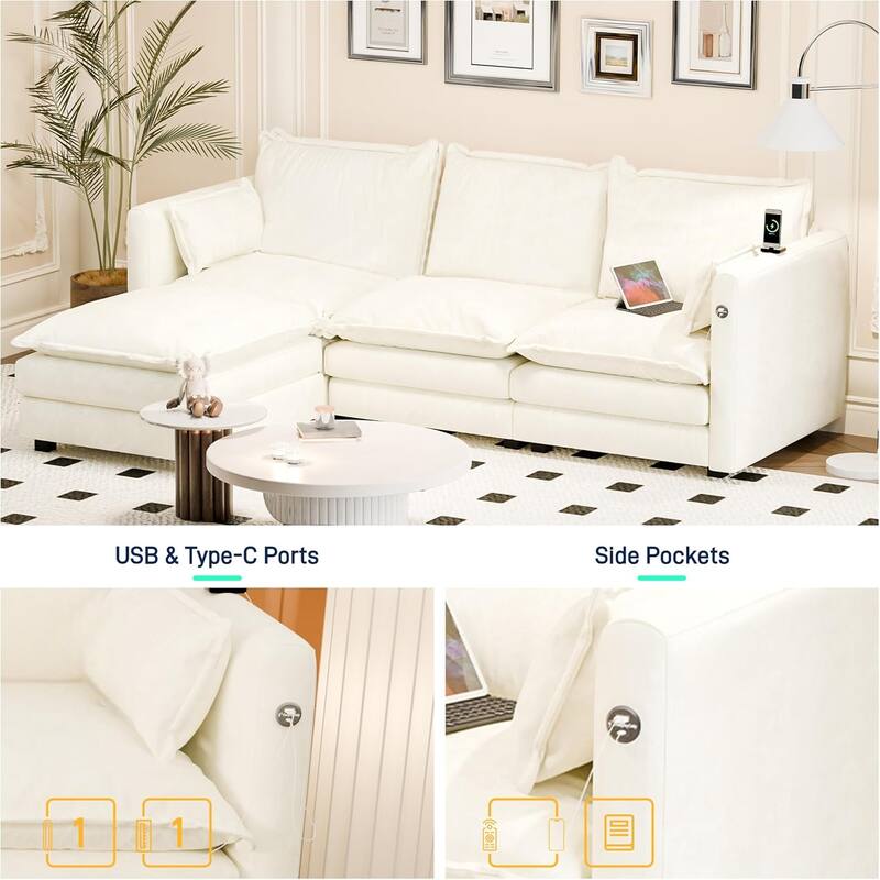 Modular Sectional Sofa L Shaped Couch, 3/4 Seat Sofa Set with Ottoman, Chenille Fabric