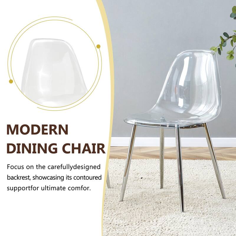 Set of 5 Piece Round Glass Dining Table and 4 Transparent Plastic Chairs X Shaped Metal Base