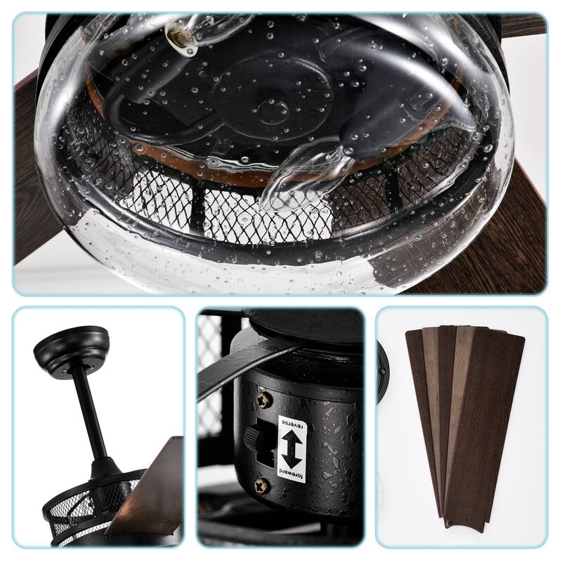 Classic Ceiling Fan Light with 5 Blades and Lighting, Speed Adjustment Function for Bedroom and Living Room