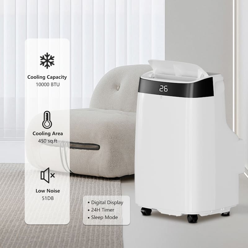 10000Btu Portable Air Conditioners Cool up to 450 Sq Ft, 24H Timer