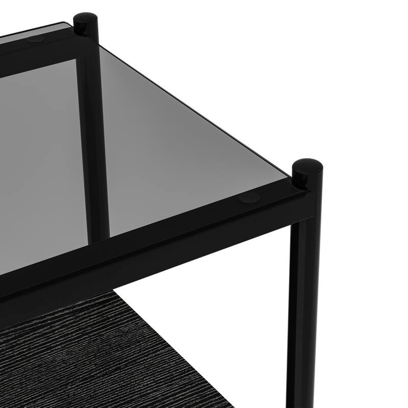 Set of, 2 Rectangle End Table, Tempered Glass Tabletop with MDF layer, Modern Table for Living Room