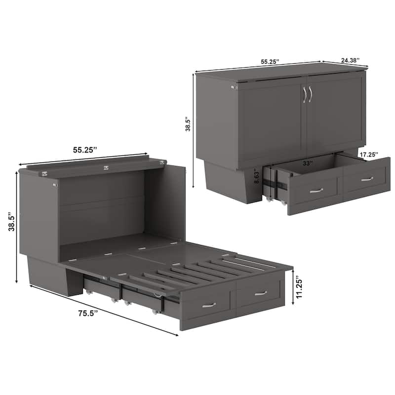 Monroe Full Murphy Bed Chest with 6" Memory Foam Mattress