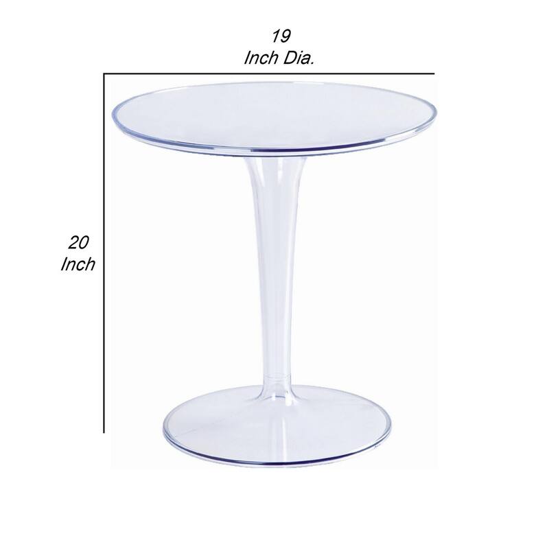 19 in. Clear Round Plastic End Table, Sturdy Build End Side Table for Living Rooms