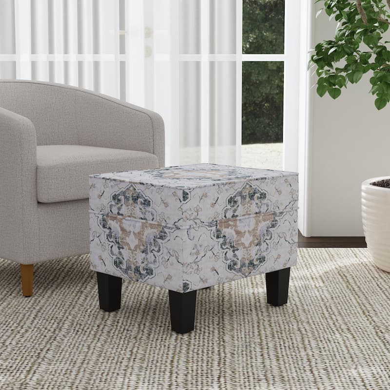 HomePop Storage Ottoman - Cream Antiqued Ebony