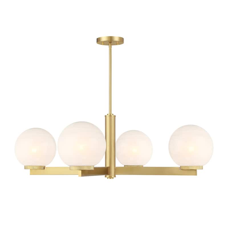 Bellevue SHCH52830 4 Light 38" Wide Chandelier with Strié Glass Shades - Natural Brass