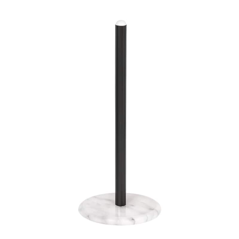 Creative Home White Marble Upright Paper Towel Holder with Black Metal Pole - Black