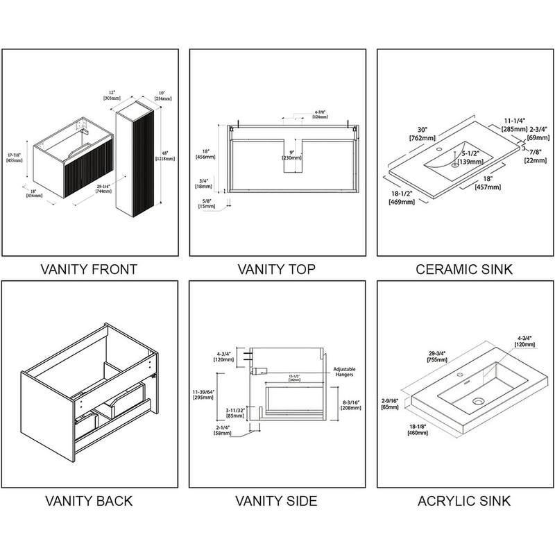 Blossom Positano 30" Floating Vanity with Sink & Side Cabinet