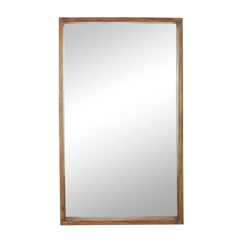Brown Mango Wood Minimalistic Wall Mirror with Natural Wood Grain and Deep Set Frame