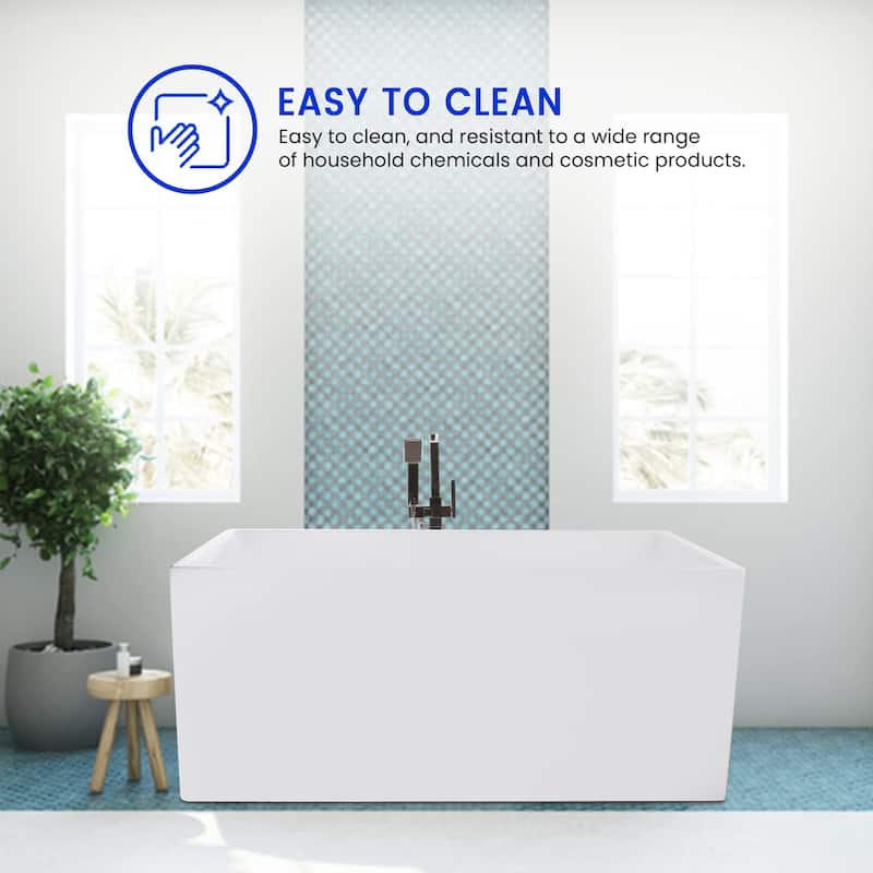 Vanity Art 47" x 29" White Acrylic Flatbottom Freestanding Bathtub