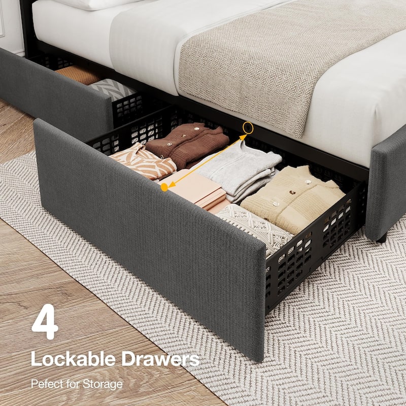 Platform Bed Frame with 4 Storage Drawers and Headboard