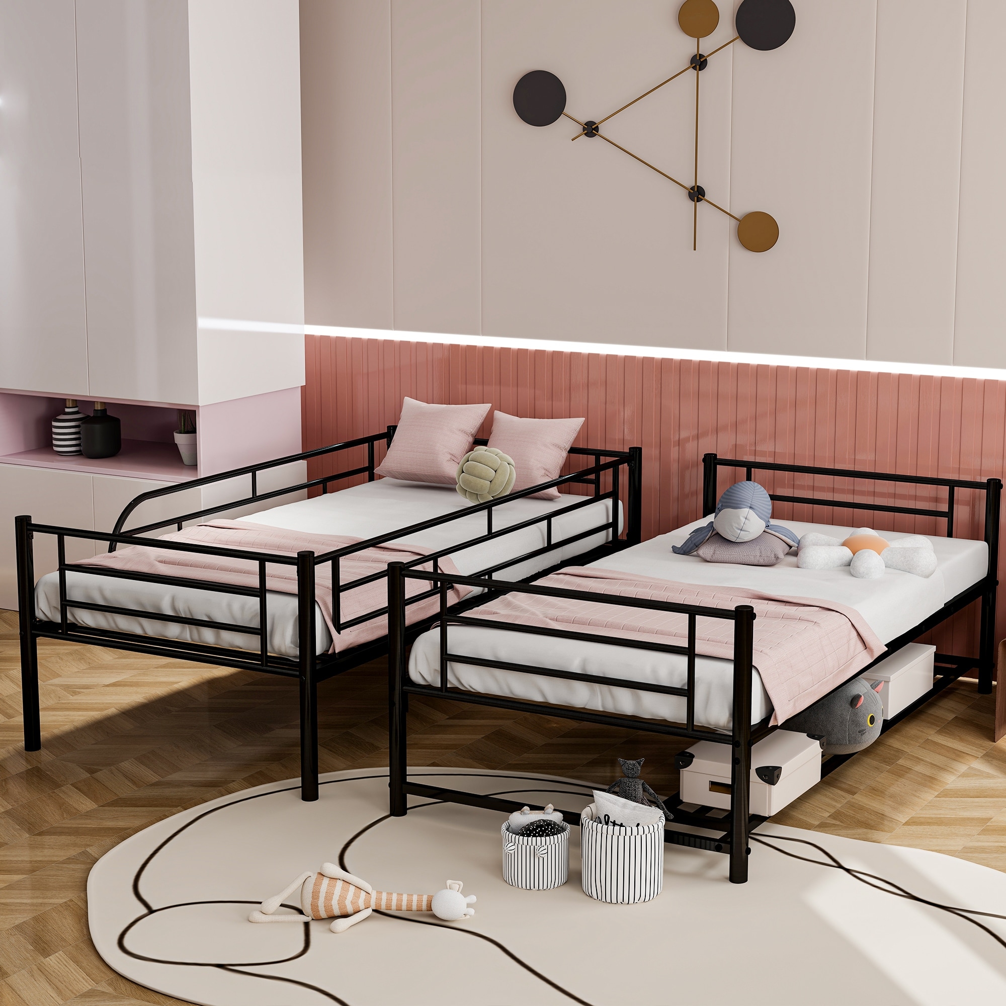 Aingoo full size metal bed frame with two headboards platform bed sale