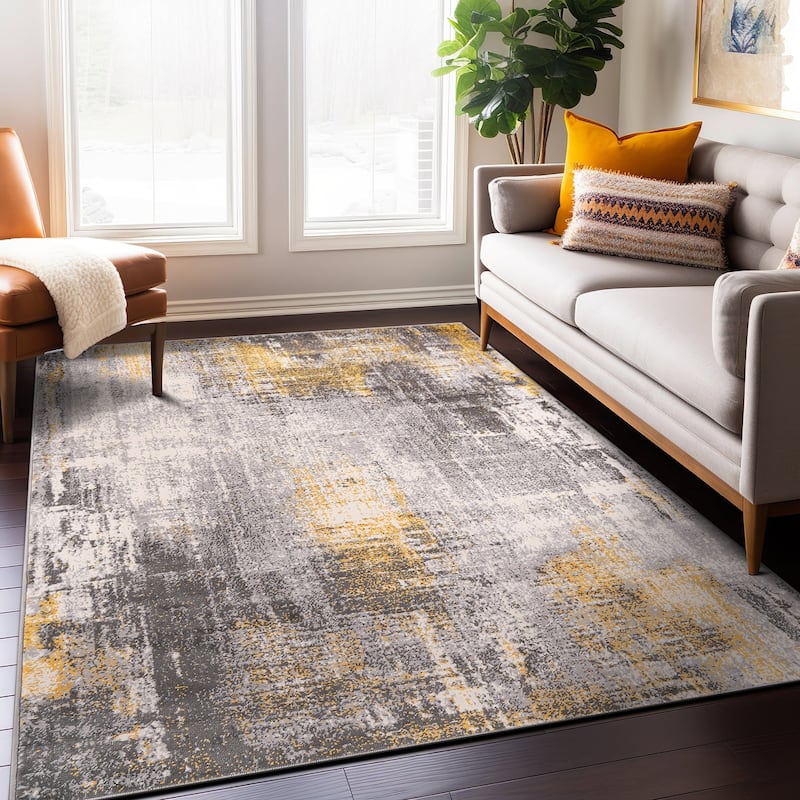 World Rug Gallery Dublin Contemporary Abstract Area Rug - 3' 3" x 5' - Yellow - Runner/Rectangle