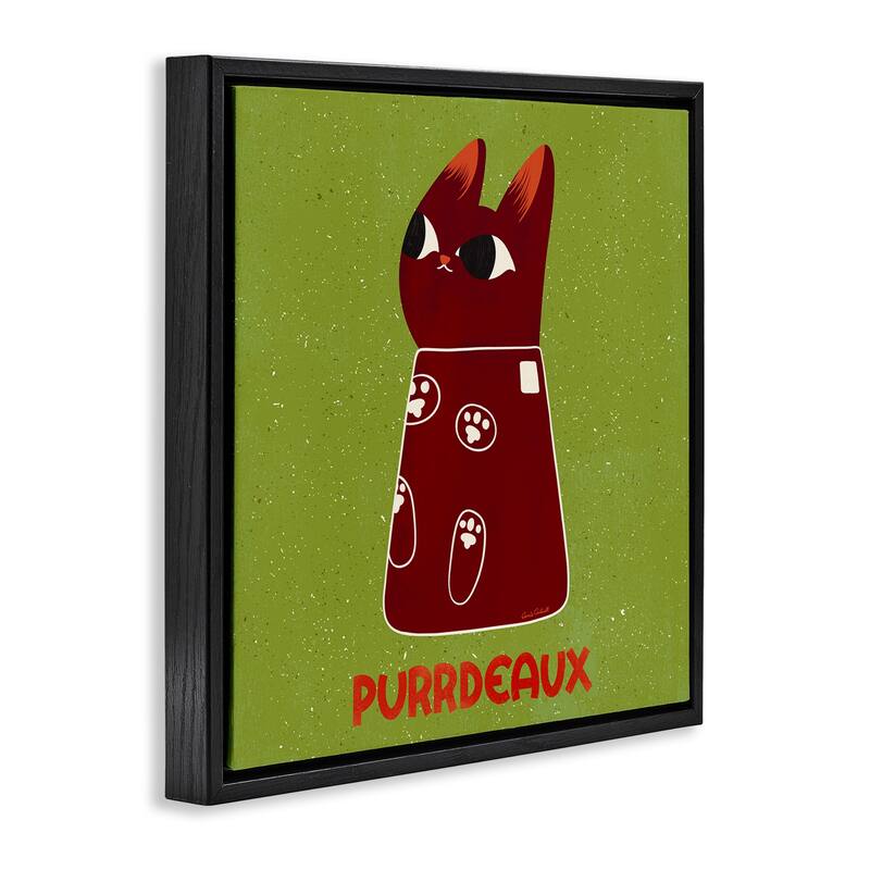 Stupell Purrdeaux Feline Wine Framed Floater Canvas Wall Art Design By Carrie Cantwell