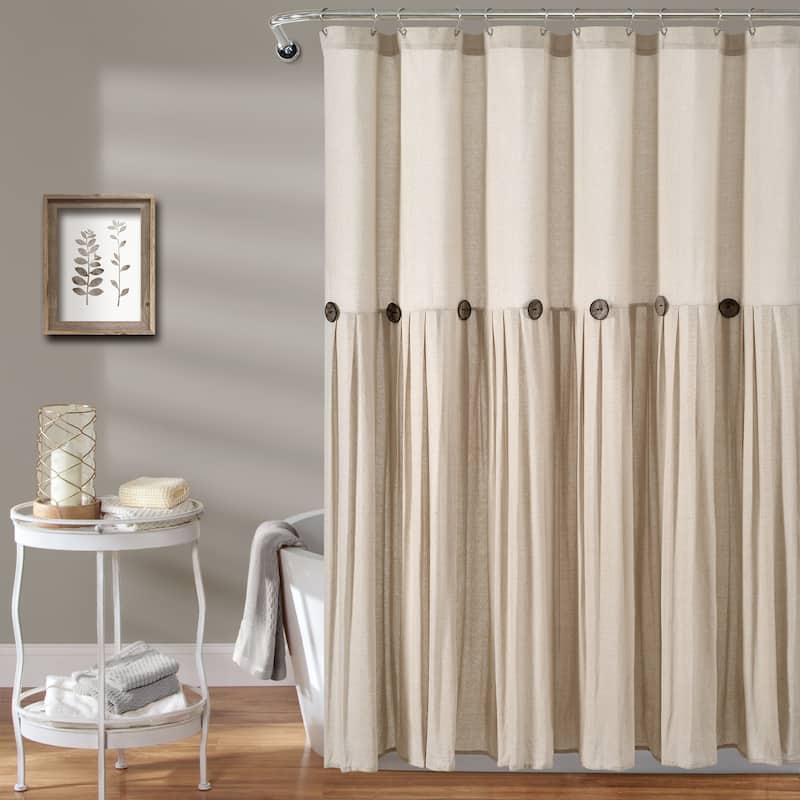 Lush Decor Two-tone Linen Button Shower Curtain - Dark Linen - 72" x 72"