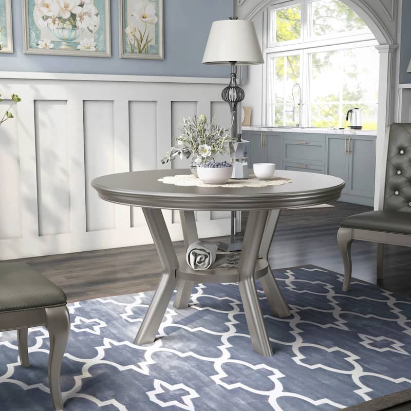 Furniture of America Glam 48-inch Wood Round Dining Table with Shelf - Champagne