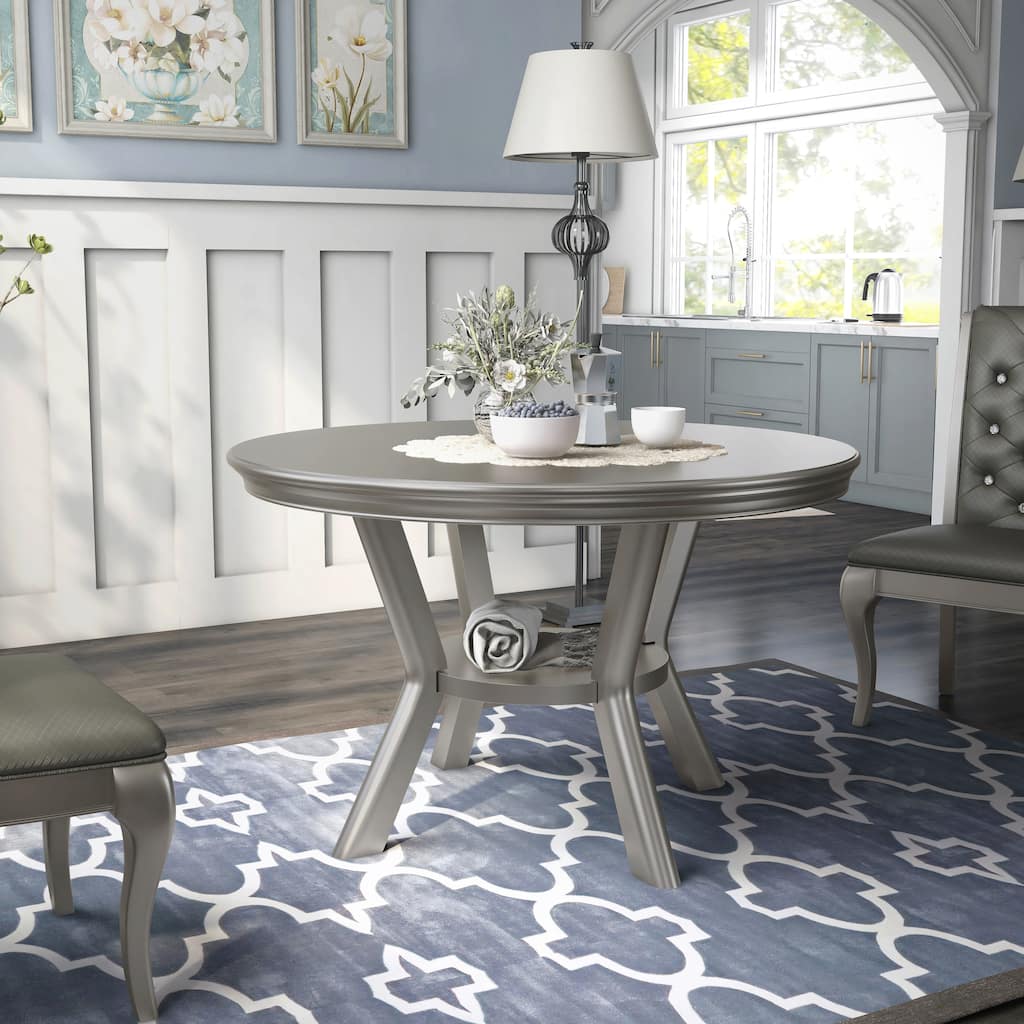 Furniture of America Glam 48-inch Wood Round Dining Table with Shelf