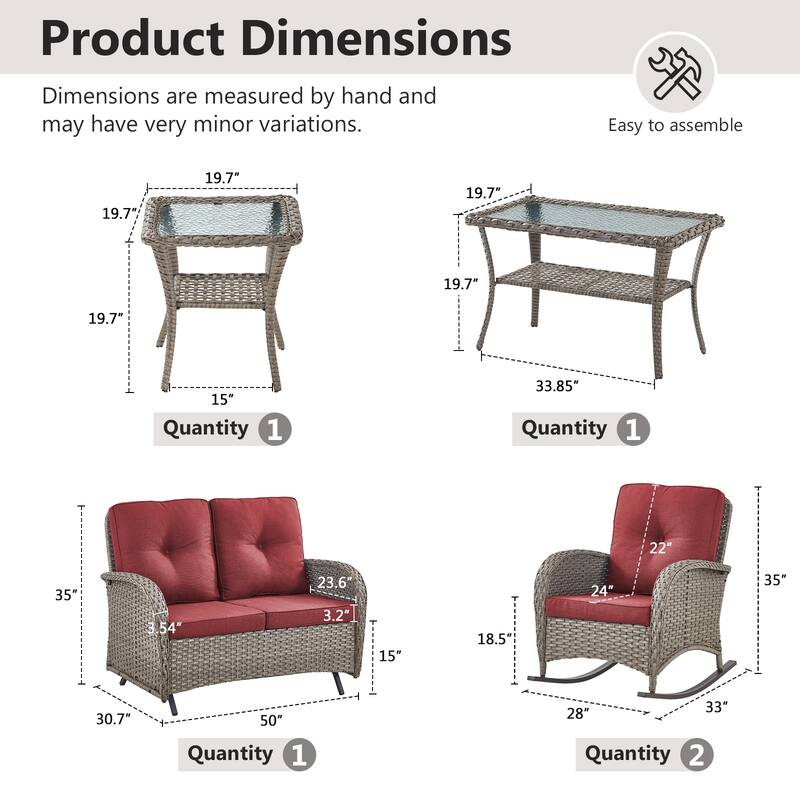 Gymojoy Outdoor Wicker Patio Furniture Loveseat Glider & Chair Set Weather-Resistant