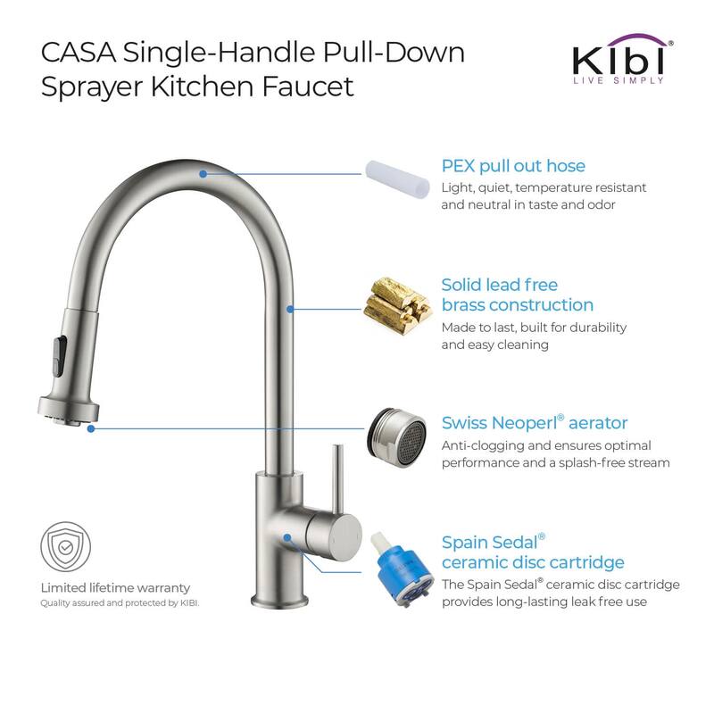 Lead Free Solid Brass Single Level Pull Down Kitchen Faucet with Sprayer