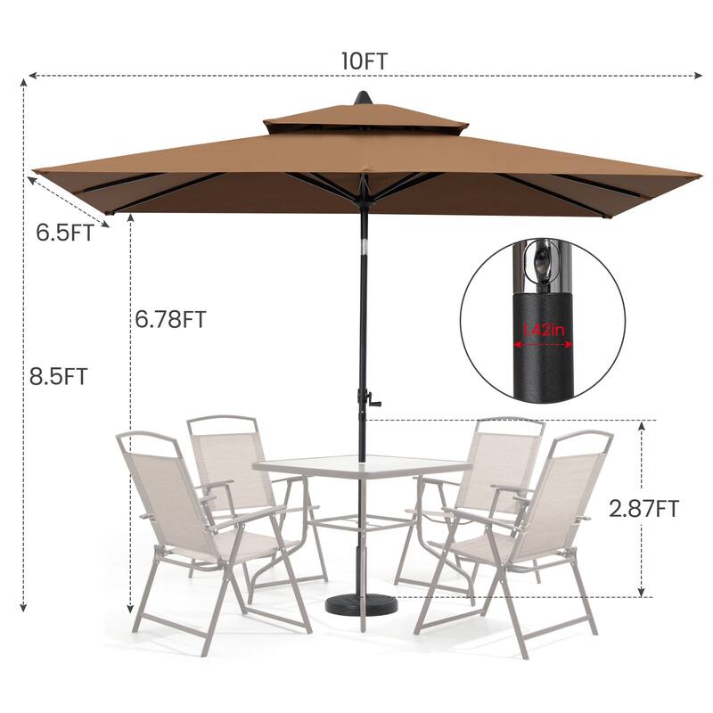 10 x 6.5 FT Rectangular Double Top Patio Market Umbrella with Tilt & Crank