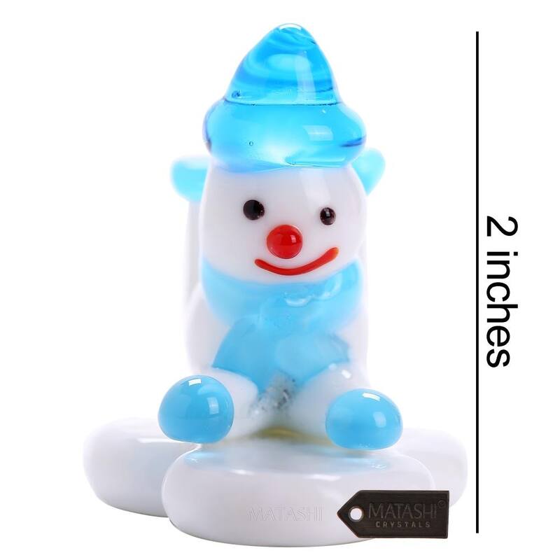 Matashi Murano Christmas Winter Decorative Glass Snowman Figurine, Home Decorative Showpiece Christmas Gift and Ornament (Blue)
