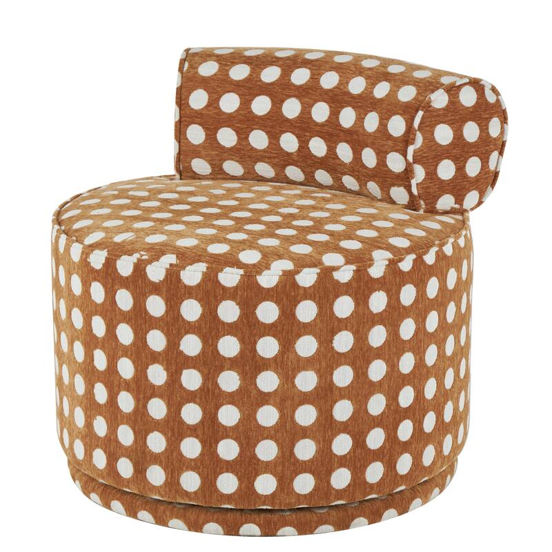 Polyester Round Swivel Boucle Accent Chair with White Spots - Brown - Roche River Decor - Brown