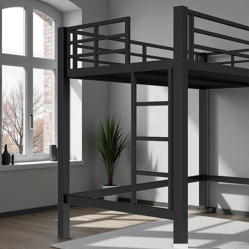 Twin/Twin XL/Full/Queen Size Metal Loft Bed with Guardrails and Dual Ladders, Space-Saving Loft Bed Frame for Bedroom or Dorm