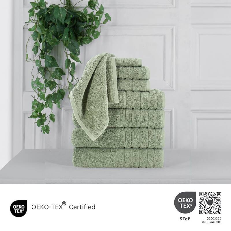 Towels Beyond 8 Piece Turkish Cotton Towel Set 670 GSM Washcloth, Hand & Bath Towel