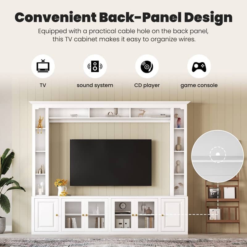 92" Modern 4-Piece Entertainment Center Wall Unit Media Console with Bookshelves for TVs Up to 80"