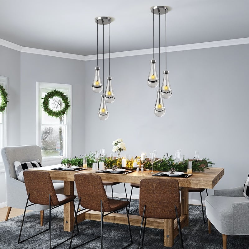 KAYLA Raindrop Chandelier, Modern Glass Pendant Light, Bulb Included - 3 - Nickel