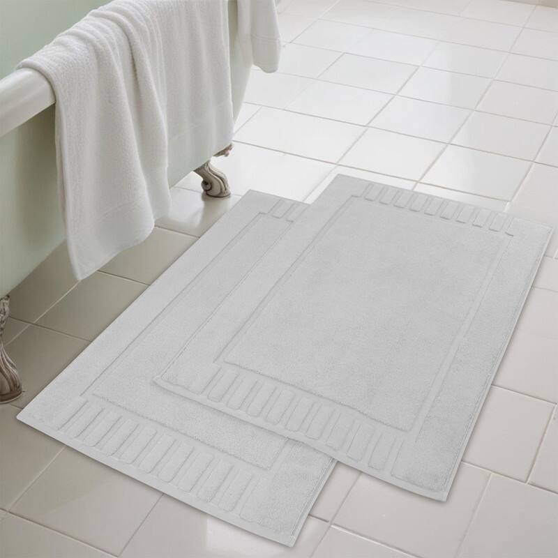 Blue Nile Mills 100% Cotton Solid Modern Geometric Border Absorbent Heavy Washable Bath Mats, Set of 2