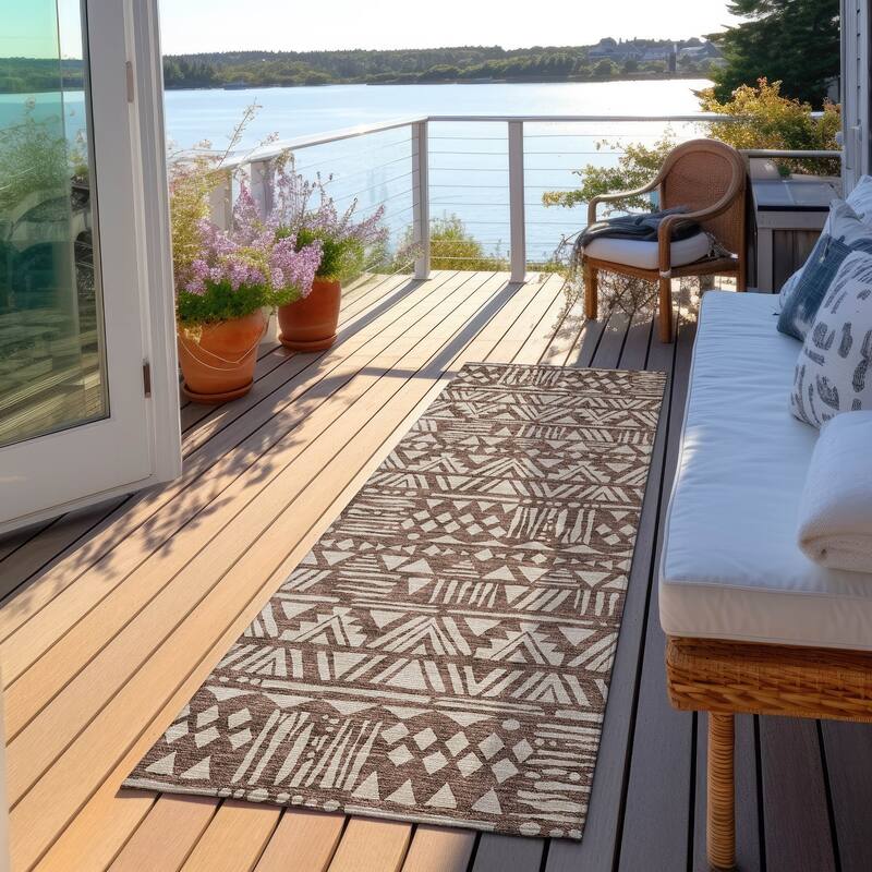 Machine Washable Indoor/ Outdoor Chantille Boho Tribal Rug - Brown - 2'3" x 7'6"
