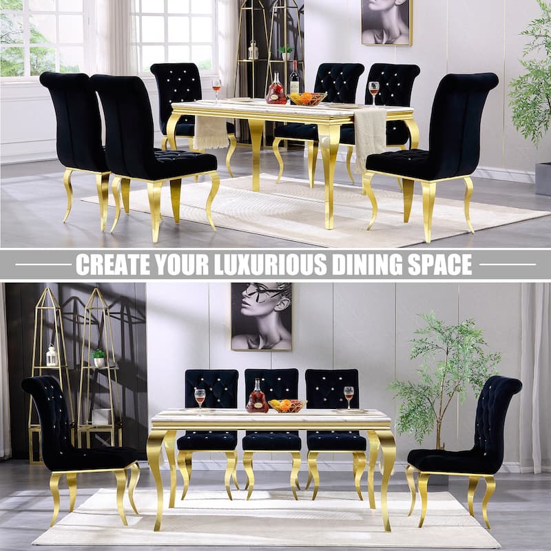 Black Velvet Dining Chairs with Polished Gold Legs