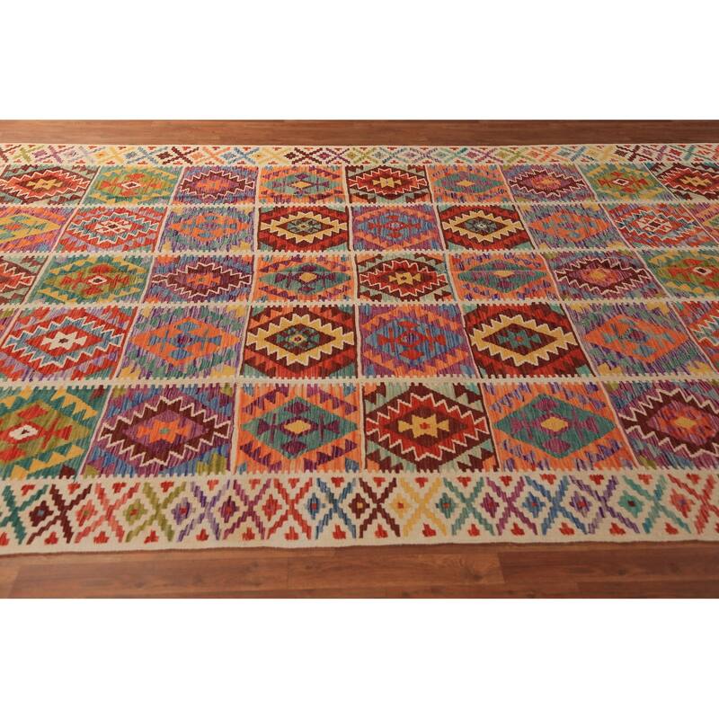 All-Over Geometric Kilim Area Rug Flatweave Wool Carpet - 8'0"x 11'7"