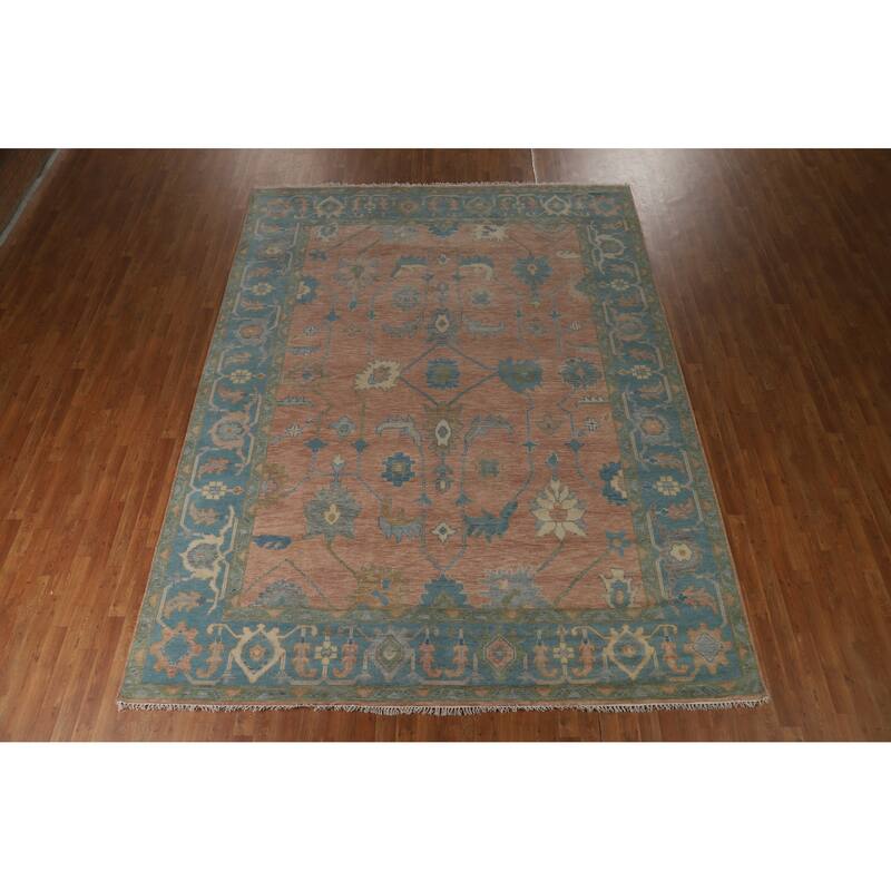 Hand Knotted Oriental 100% Wool Carpet Transitional All-Over Pink Oushak Area Rug - 11' 11'' X 9' 0''