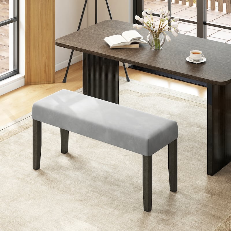 Gymax Upholstered Bedroom Bench w/Padded Seat & Solid Wood Legs for